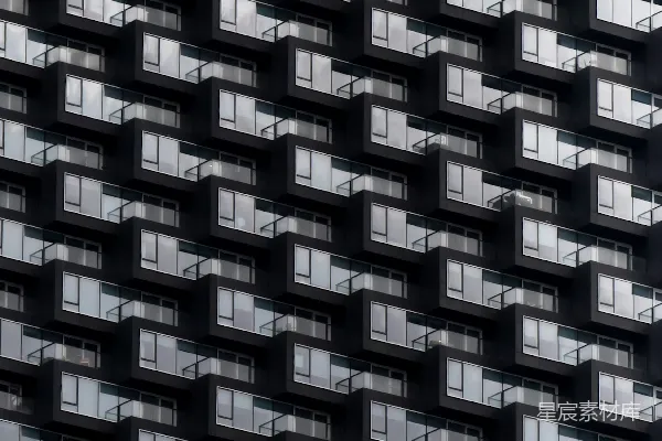 高清摄影 现代建筑外墙，带有重复的阳台