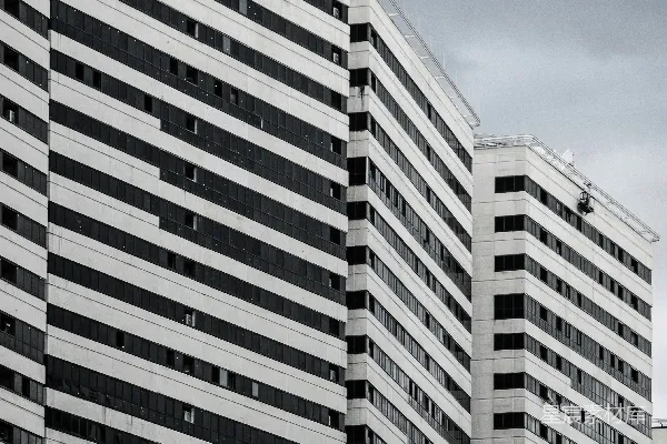 高清摄影 一张黑白照片，显示了一栋高大的建筑物。