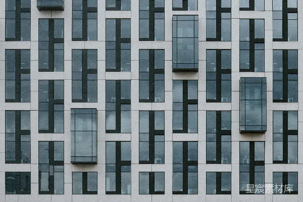 高清摄影 现代建筑立面，带有重复的窗格图案