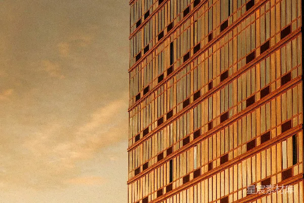 高清摄影 现代摩天大楼外墙反射着金色的夕阳光辉