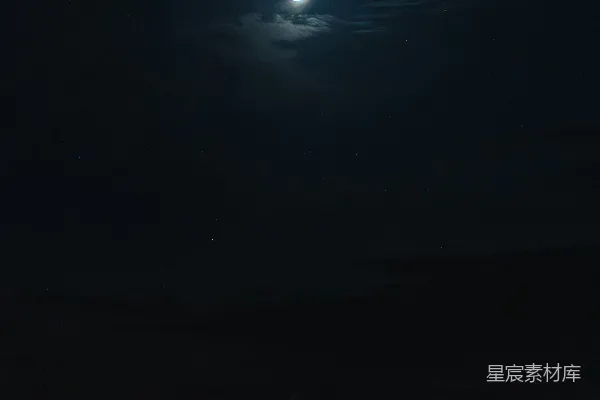 夜幕下的半月映照在大海之上