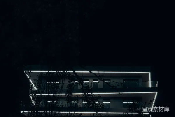 高清摄影 现代建筑在夜间被照亮的水平线条装饰着
