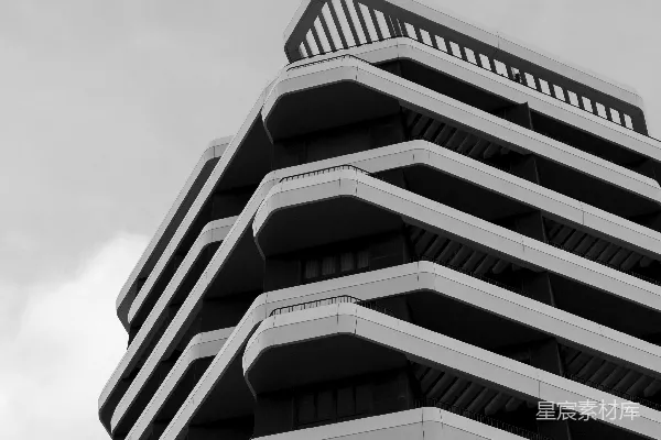 高清摄影 现代建筑，层叠的阳台与天空相接