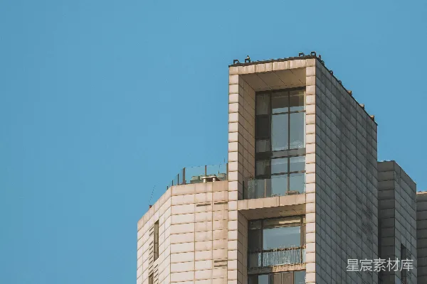 高清摄影 现代建筑外墙与清澈的蓝天背景相对
