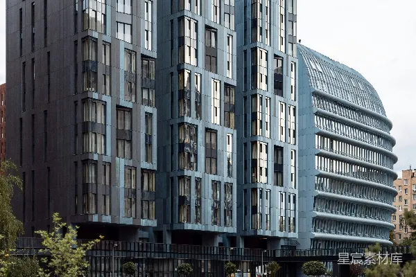高清摄影 现代建筑，曲线结构，绿树成荫。