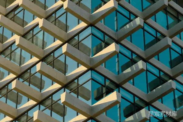 高清摄影 现代建筑外墙，带有几何形状的混凝土装饰。