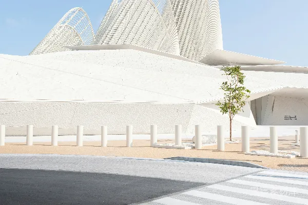 高清摄影 现代化的白色建筑，具有独特的建筑设计