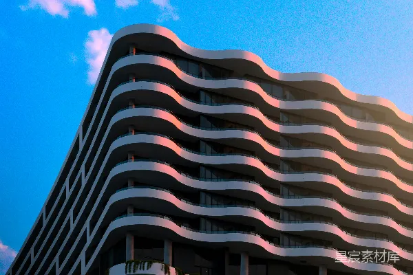 高清摄影 一座非常高大的建筑，上面有许多阳台。