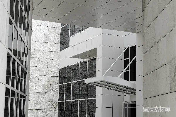 高清摄影 现代化的白色石材和玻璃建筑走廊。