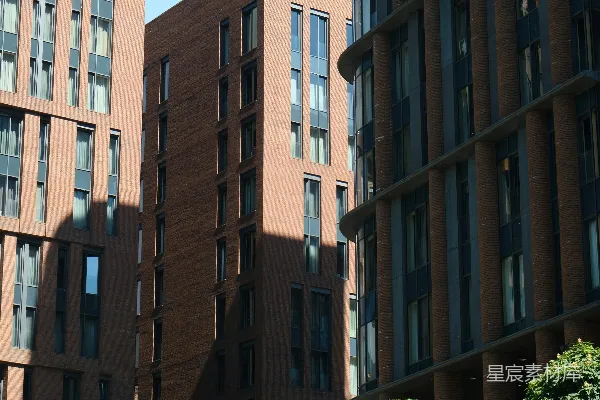 高清摄影 现代砖砌建筑在蓝天和绿树的映衬下。