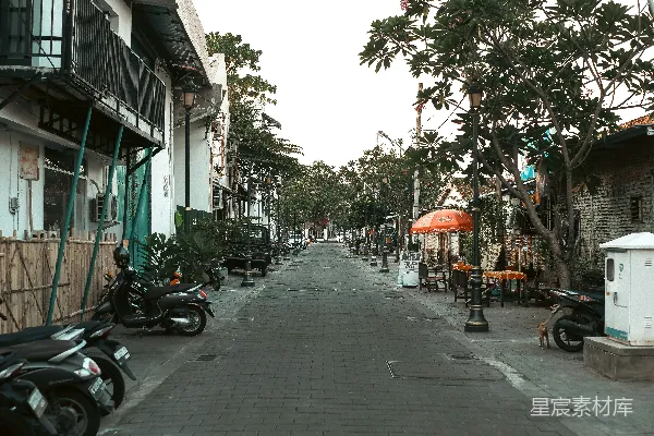 高清摄影 一排摩托车停在街道的一边。