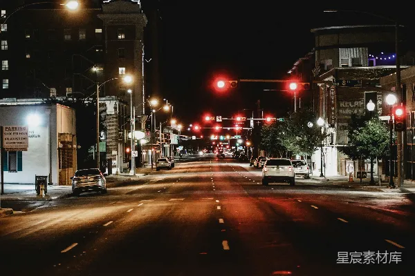 高清摄影 夜晚的城市街道和交通灯