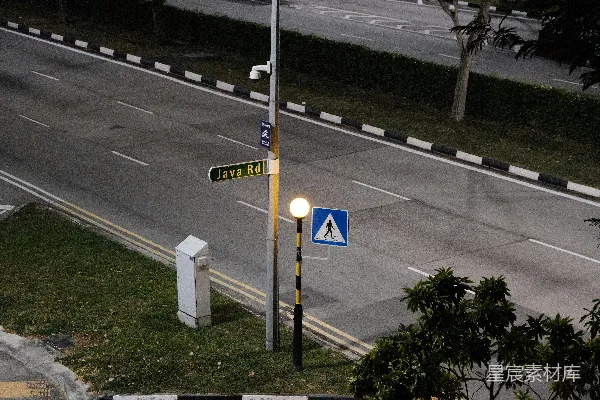 高清摄影 街灯和人行横道标志在夜晚