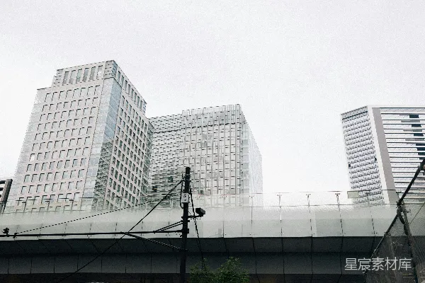 现代玻璃建筑下的阴天景色