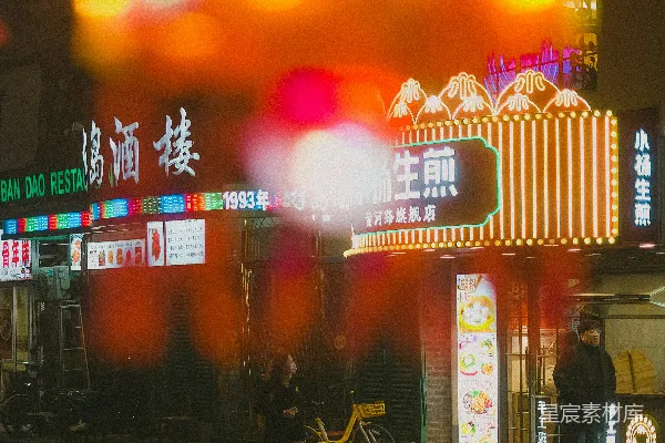 高清摄影 一张夜晚的城市街道模糊的照片
