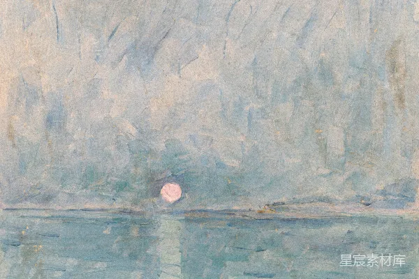 高清摄影 夕阳在一片宁静、蓝色的海洋上落下。