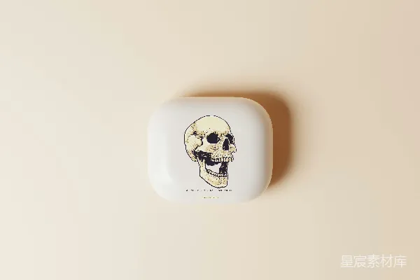 高清摄影 一个白色的外壳，上面有一张头骨的图片。