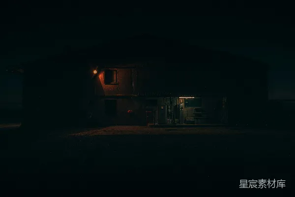 高清摄影 一盏灯在夜晚照亮的黑暗的房子