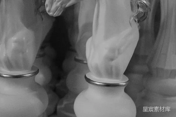 高清摄影 一张黑白照片，上面有一匹马头在棋盘上。