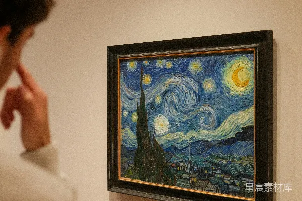一个男人在墙上一幅画前看着