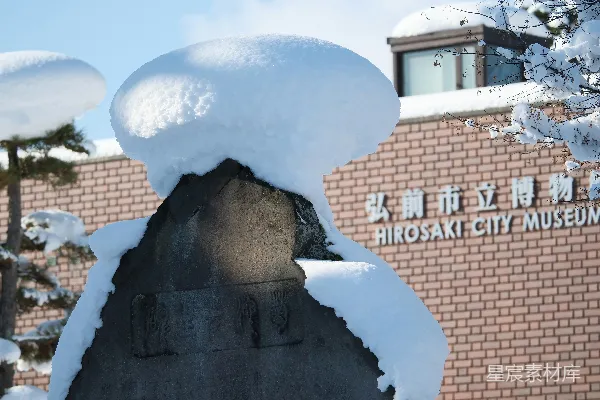 建筑物前的一座覆雪雕像