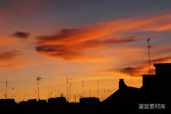高清摄影 夕阳下建筑物的剪影