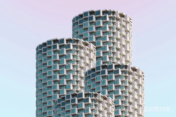 灰砖建筑下的晴朗蓝天