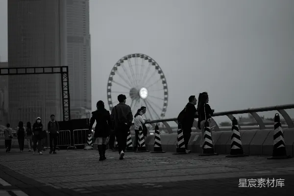 高清摄影 一张黑白照片中的摩天轮