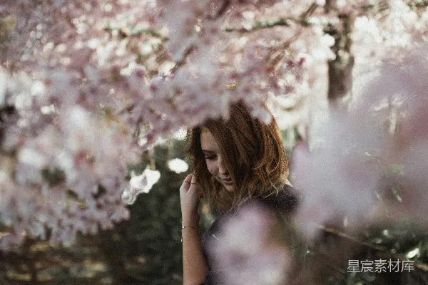 高清摄影 站在樱花树旁的女人