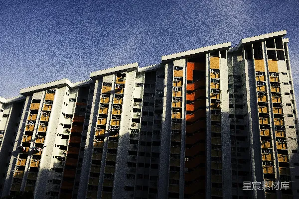 高清摄影 白天蓝天下的红白混凝土建筑