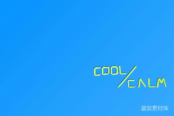 高清摄影 蓝天上有黄色的字样写着“cool / calm”。