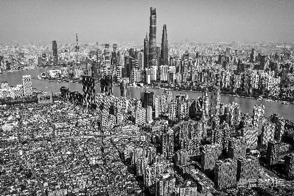 一张黑白照片中的大型城市