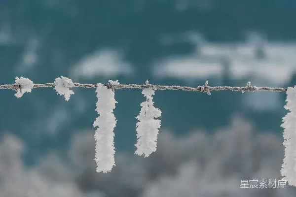 高清摄影 一排冰锥从铁丝网上垂下