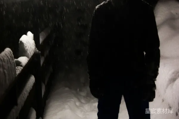 高清摄影 一个站在雪地里的人在夜晚。