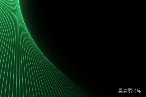 绿色的光 line 横跨在黑暗的背景上弯曲。