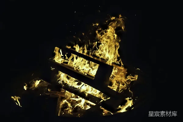 黑色背景中的火焰，黑色背景。