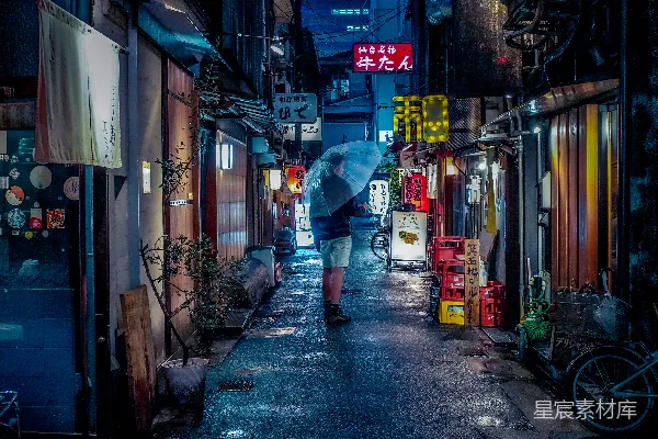街上一个人撑着伞走着