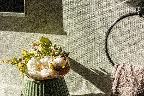 白色和绿色花朵装饰在白色的陶瓷花瓶中