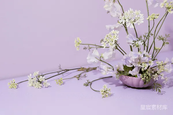桌子上摆放着一束盛开的白花的花瓶