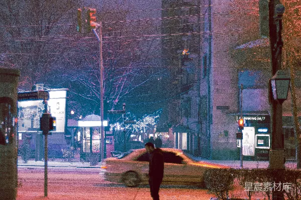 一个人在雪地里牵着一只狗散步