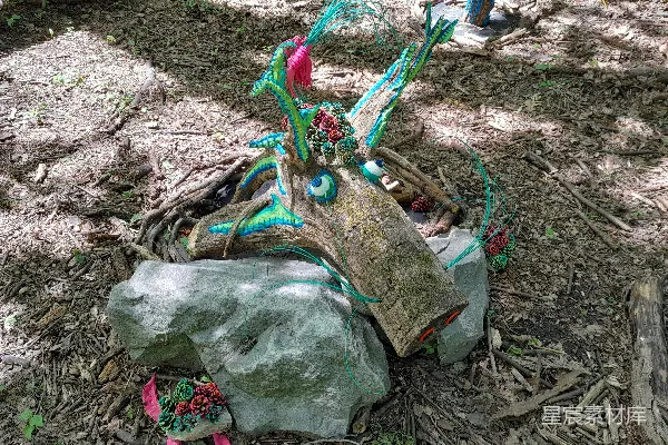 高清摄影 一只鸟雕像坐在岩石上