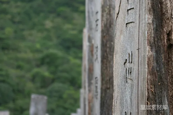 高清摄影 一张特写的木杆照片，上面写着文字。