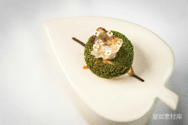 叶形盘中的 gourmet 开胃菜
