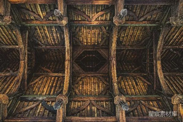 高清摄影 棕色木制建筑天花板插图