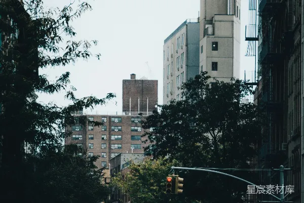 一条充满车辆的大街上旁边矗立着高大的建筑。