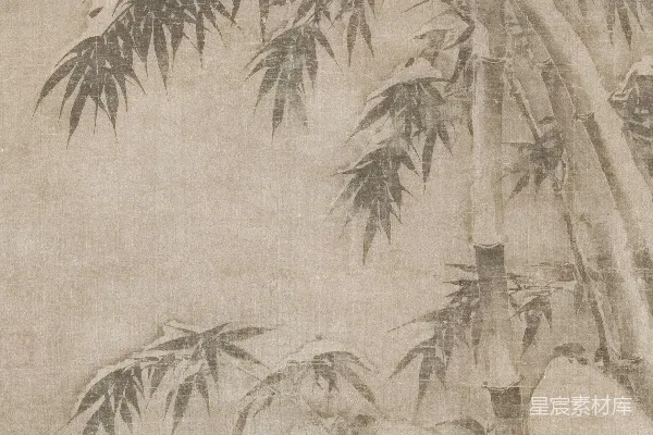 高清摄影 竹枝积雪的传统画作。