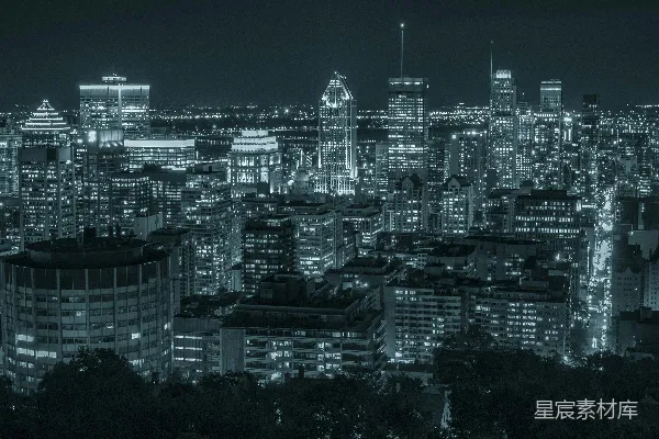 夜晚城市建筑的灰度照片