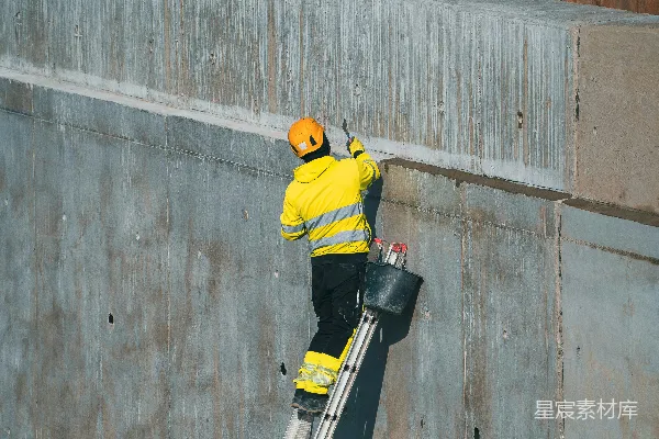 高清摄影 建筑工人正在给混凝土墙刷漆。