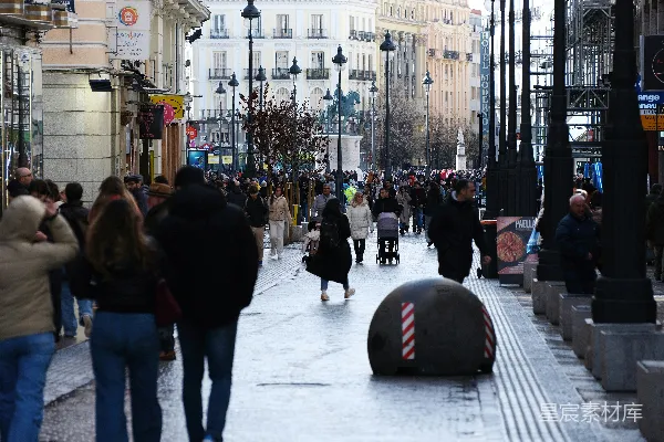 一群人在高楼上空的街道上行走