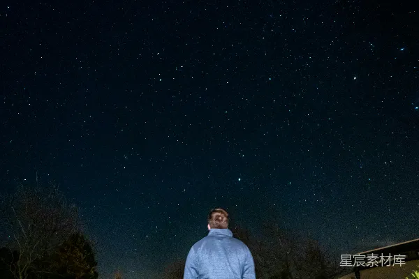 一个男人站在草地上仰望星空